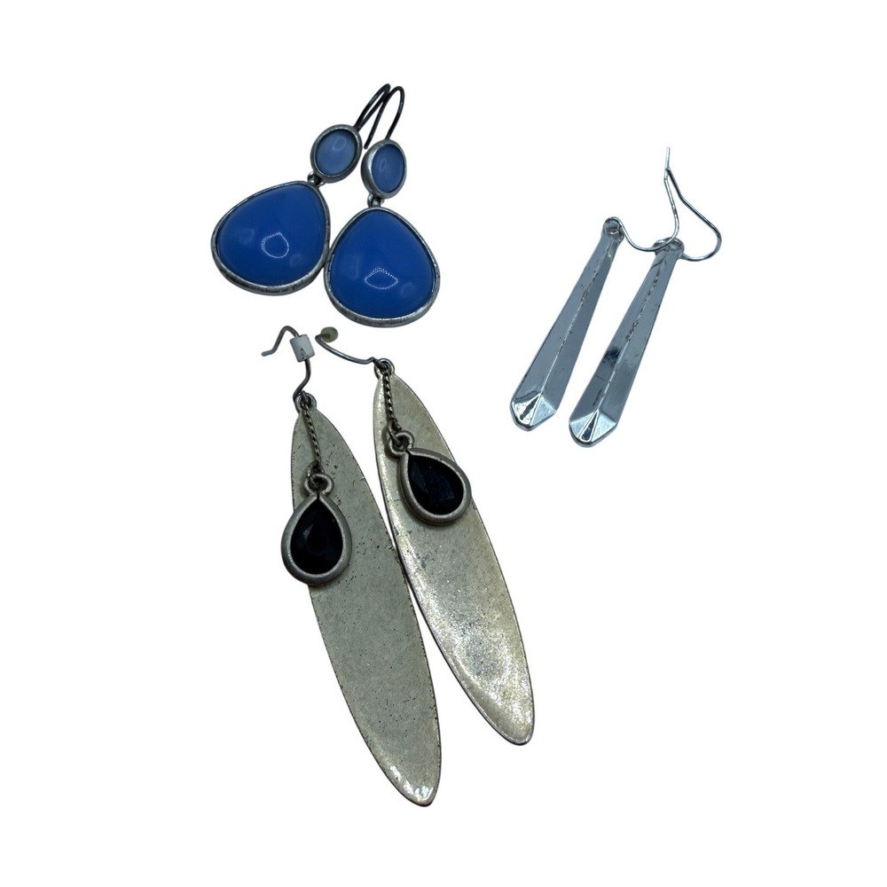 Earring Trio Set Silver Blue Black Drop Dangle Earring Bundle Lot 3 Pairs
